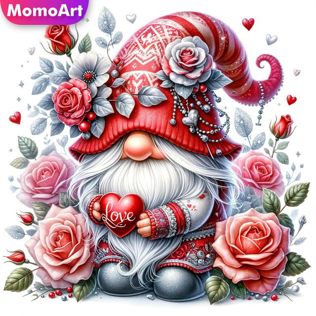 Momoart Diamantmalerei Zwerg Cartoon Charakter als DIY Strass Porträt mit Blumen und Naturmotiven, Mehrfarbig, Durchmesser: 20 cm - Bild 1