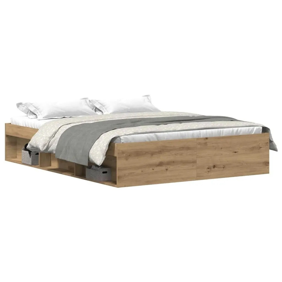 vidaXL Bettgestell Artisan-Eiche in Braun aus Holzwerkstoff und Kiefernholz, B/T/H: 153 x 203 x 35 cm - Bild 2