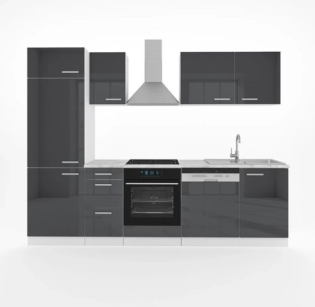 Vicco Optima Küchenzeile in Anthrazit Hochglanz und Weiß, Breite: 270 cm - Bild 2