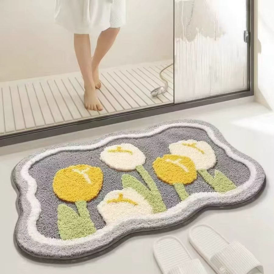 VIKAMA Teppich mit Blumenmuster in Cremeweiß, rutschfest und saugfähig für dein Zuhause - Bild 1