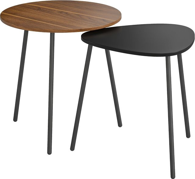 HOMCOM 2er-Set stapelbare Couchtische mit Metallgestell in Nussbaum und Schwarz - Bild 1