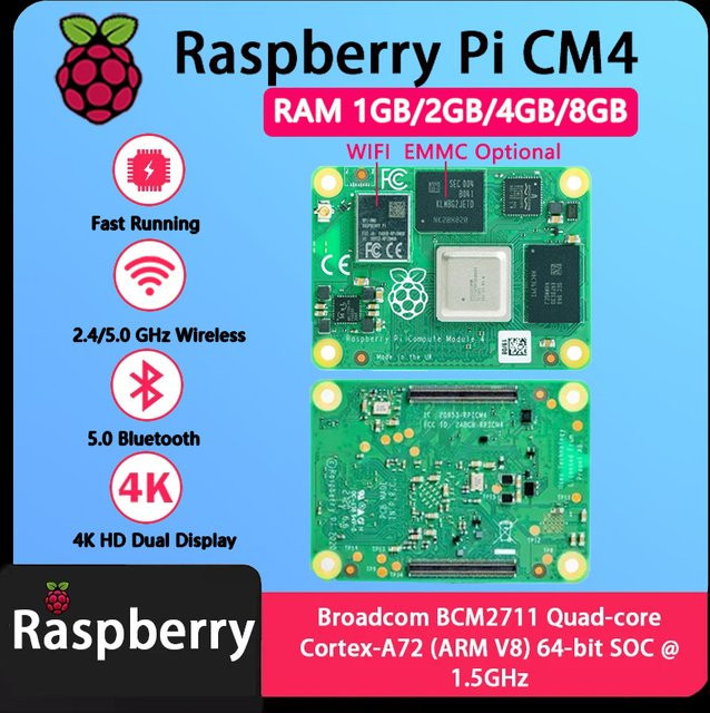Raspberry Pi Compute Module 4 CM4 mit BCM2711 Quad-Core CortexA72, eMMC und optionalem WLAN in Grün - Bild 1