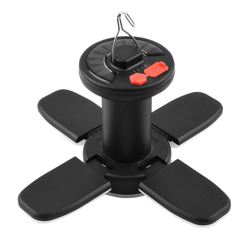 TOMTOP JMS Solar Camping LED Licht mit USB Ausgang, faltbare 4-Blatt Hängelampe für Outdoor und Zelt, schwarz - Bild 2