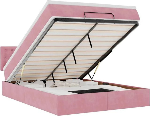 vidaXL Ottoman-Bett mit Matratze aus Samt in Rosa und Weiß, B/T/H: 140 x 200 x 144 cm - Bild 1