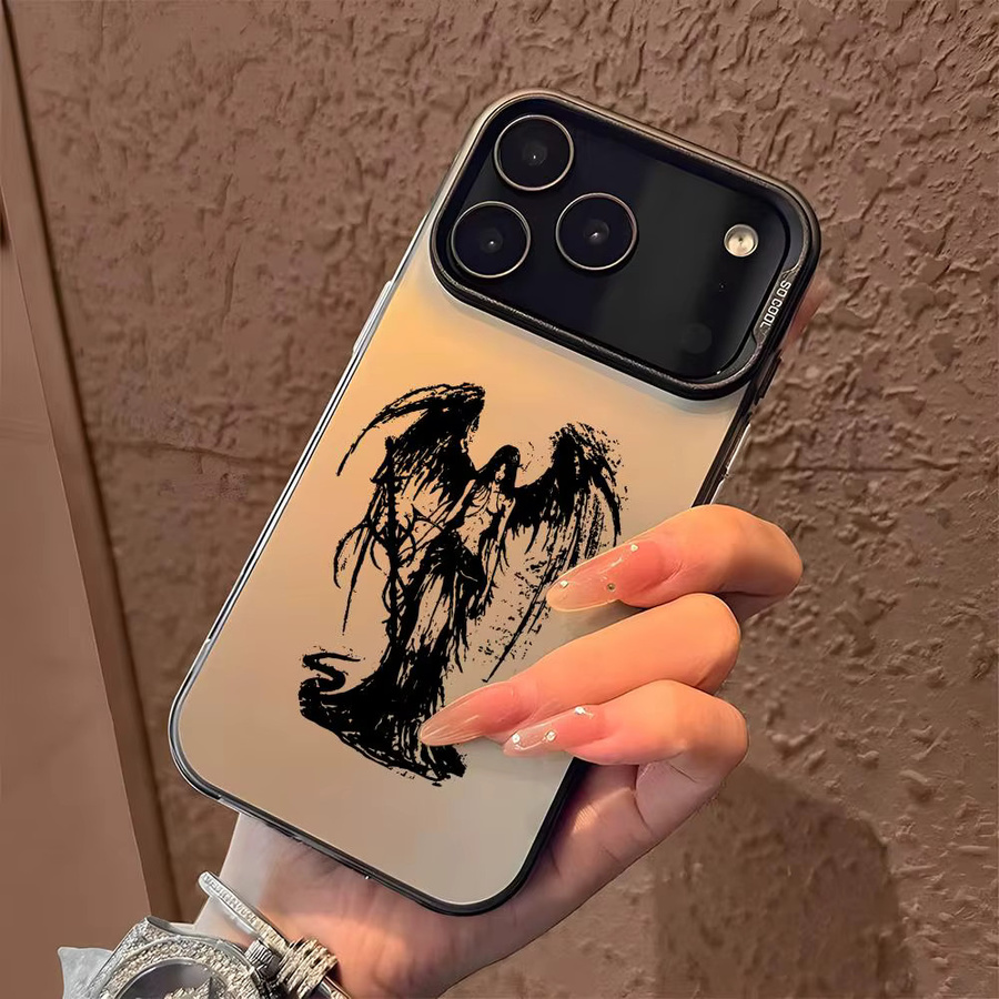 Designer Handyhülle Schwarze Engel Todesdämon für Apple iPhone 11 bis 17 Pro Max in Schwarz mit mattem Laser Aurora Effekt - Bild 2