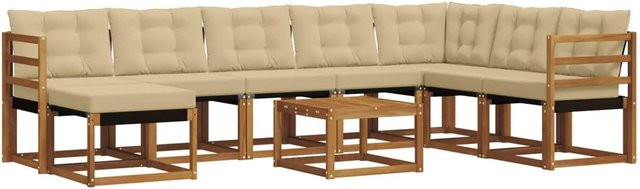 vidaXL Sofa Set 9-tlg. in U-Form aus massivem Akazienholz und Textilene, Natur-Beige - Bild 1