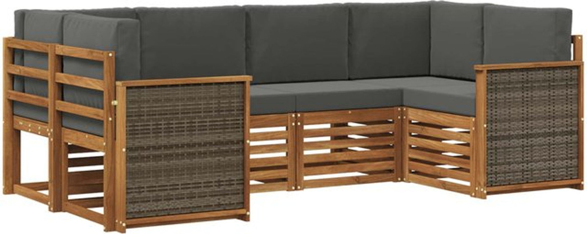 Modernes Ecksofa Set mit 5 Kissen von vidaXL in Natur und Anthrazit aus Massivholz und Polyester Stoff - Bild 1