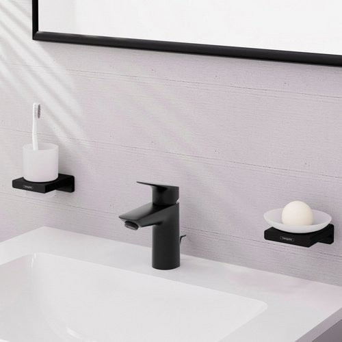 Hansgrohe Einhebel-Waschtischmischer Logis 100 CoolStart in Matt-Schwarz mit Pop-up-Abfluss, Höhe: 164 mm, Breite: 48 mm - Bild 1