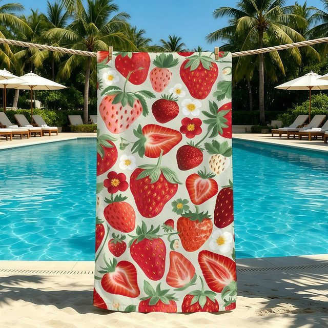 JMG Household Supplies Erdbeere Anime Handtuch, Rot, B: 40 cm, H: 70 cm, schnelltrocknendes Mikrofaser Strandtuch für Camping und Strand - Bild 1