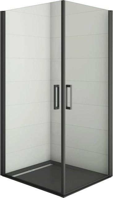 Duschparadies Duschkabine Nischentür als Schwingtür mit 8mm Nano Glas in Schwarz und Transparent, B/T/H: 100 x 100 x 200 cm - Bild 1