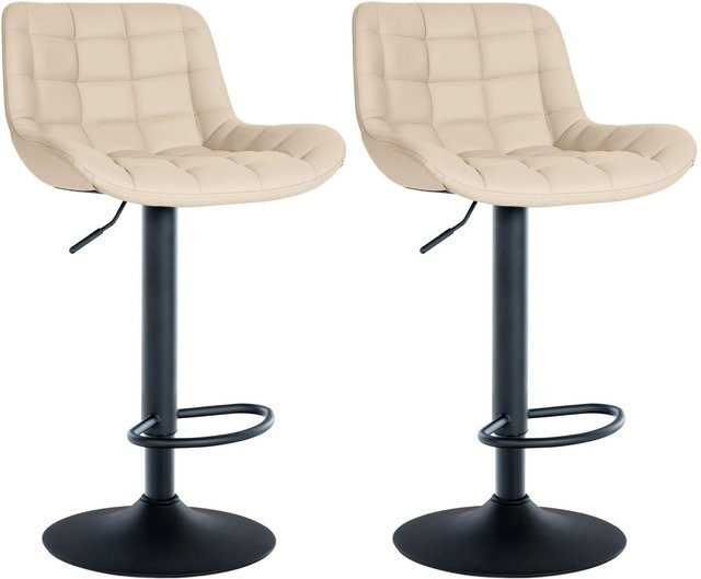 2er Set DELUKE Barhocker CARAM in Creme aus Kunstleder, höhenverstellbare Barstühle mit Lehne und 360 Grad Drehsitz, B/T/H: 48 x 54 x 81 cm - Bild 1