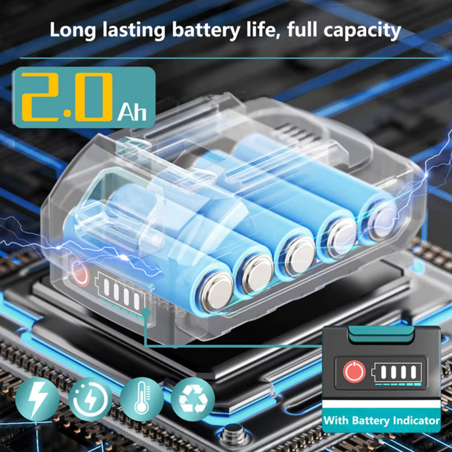 Wiederaufladbarer Lithium-Ionen-Akku mit Kapazitätsanzeige für Makita 18 V 20 V 21 V Elektrowerkzeuge in Schwarz - Bild 3