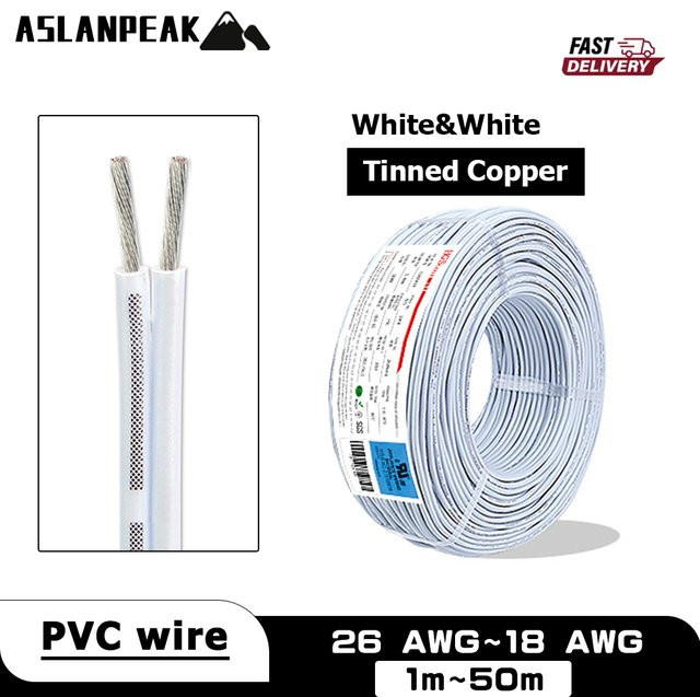 ASLANPEAK 2-Pin-Verlängerungskabel UL2468 26-18AWG in Weiß für Audio-Lautsprecher und Elektronik - Bild 1