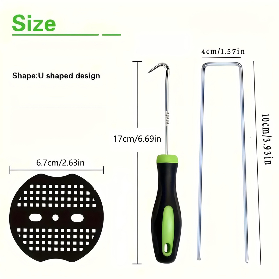 YC Direct 101-teiliges Gartenpfahl-Set mit 50 rostbeständigen U-Profil-Ankern aus verzinktem Metall, 50 Kunststoffscheiben und 1 Picking-Werkzeug in Silber - Bild 2