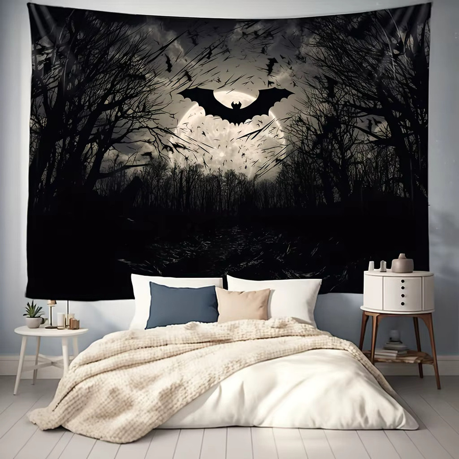 VIKAMA Halloween Wandteppich mit Fledermaus-Motiv in Schwarz, Wandbehang für Wohnzimmer und Schlafzimmer, B/H: 75 x 75 cm - Bild 3