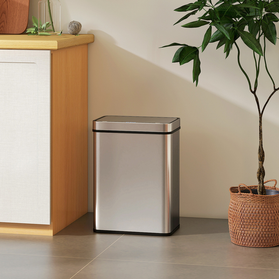 HOMCOM Sensor-Mülleimer aus Edelstahl mit Soft-Close-Deckel und Geruchsfilter, 50 l, Silber - Bild 2