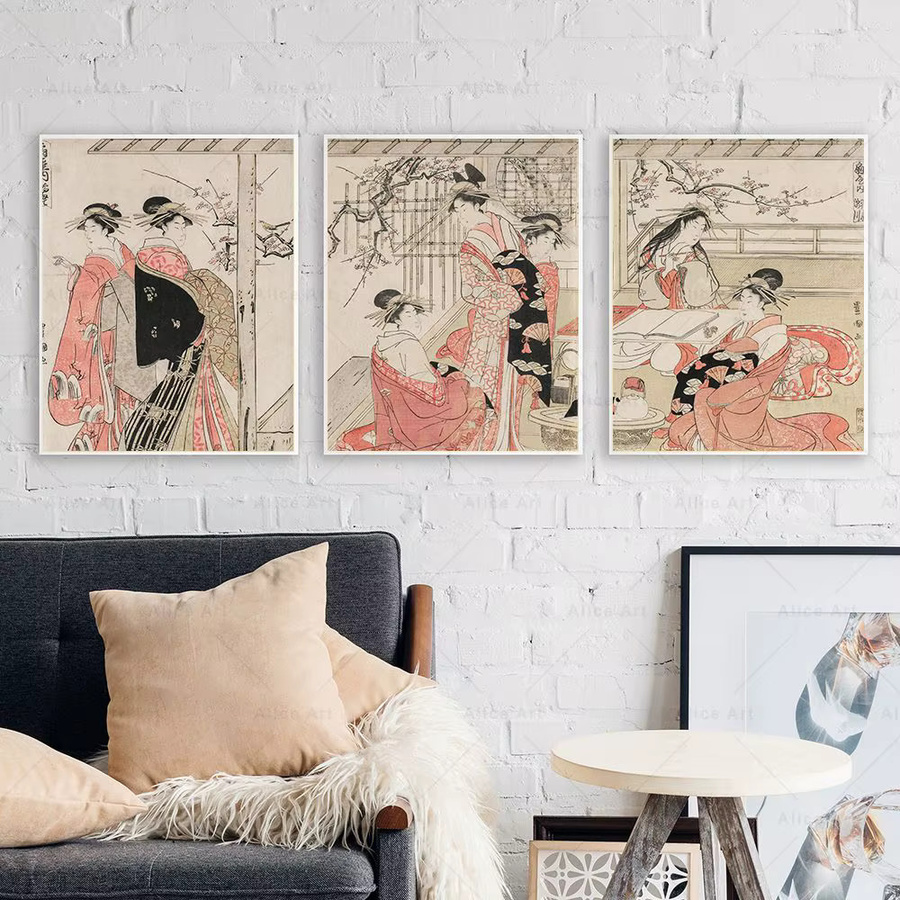 Japanisches Ukiyoe Geisha im Kimono Vintage Poster von Utagawa Toyokuni als Leinwand-Wandkunst in Mehrfarbig - Bild 2