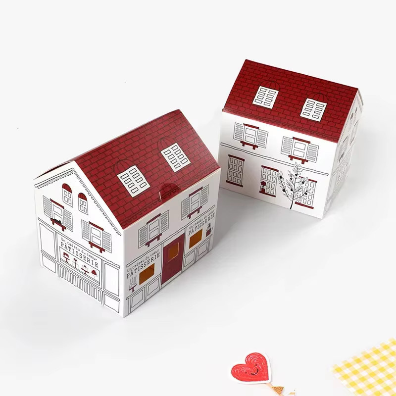 10 Stück handbemalte kleine Haus Candy Box aus Papier in Weiß als Geschenkverpackung für Kekse und Nougat - Bild 2