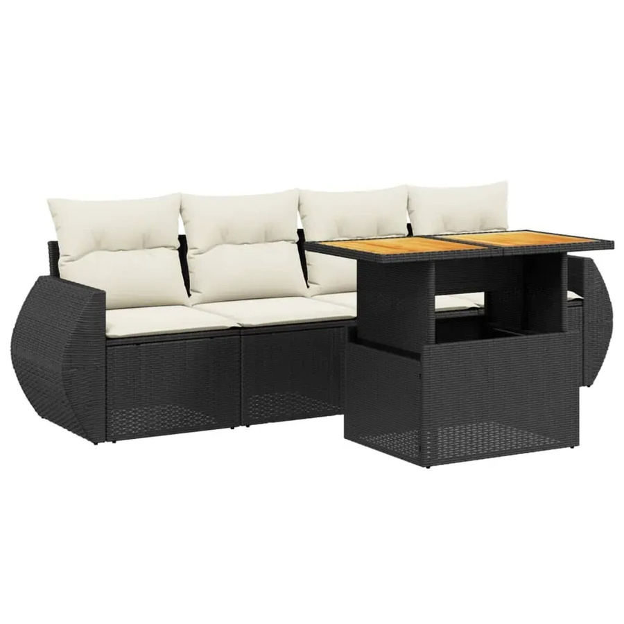 vidaXL 5-teilige Garten-Sofagarnitur aus Poly-Rattan in Schwarz mit Kissen und Tisch - Bild 2