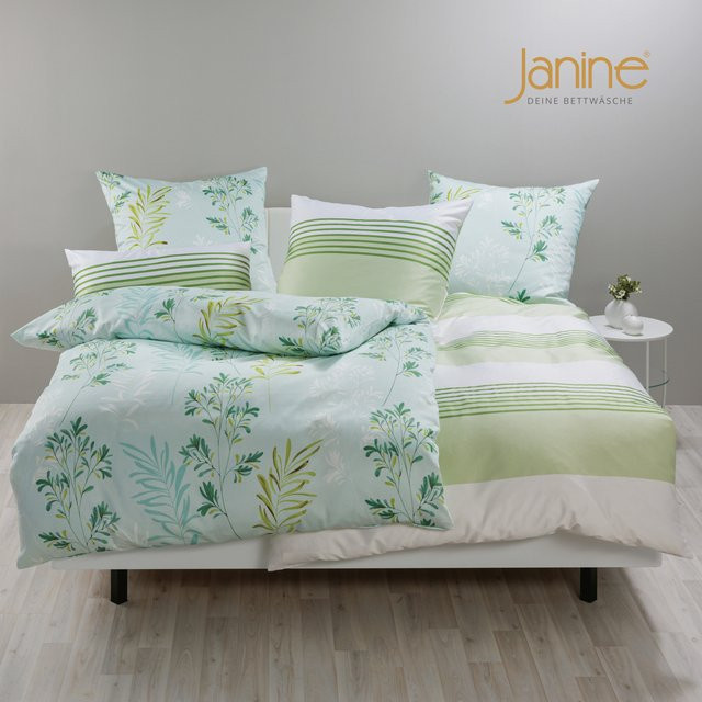 Bettwäsche PALERMO Mako-Satin aus Baumwolle mit floralem Design in Weiß und Grün, Set bestehend aus Bettbezug und Kissenbezug, B/H: 135 x 200 cm, Kissen: 80 x 80 cm - Bild 1