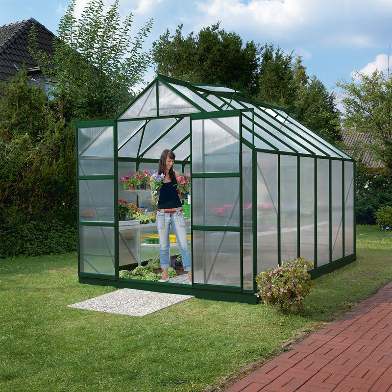 Vitavia Gewächshaus Mars 9900 in Smaragdgrün mit 9,9 m² Fläche, Polycarbonat-Platten und Doppelschiebetür - Bild 4