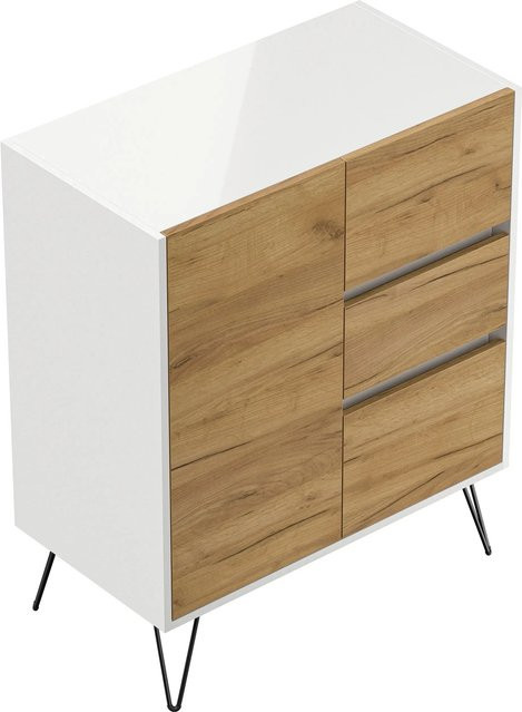 Posseik Sideboard Industrial mit 3 Schubladen und 1 Tür in Weiß Eiche - Bild 1