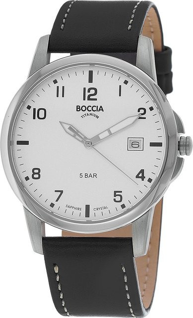 Boccia Herrenuhr, Titan, Quarz, 36 mm, Leder, Silber, 5 ATM - Bild 1