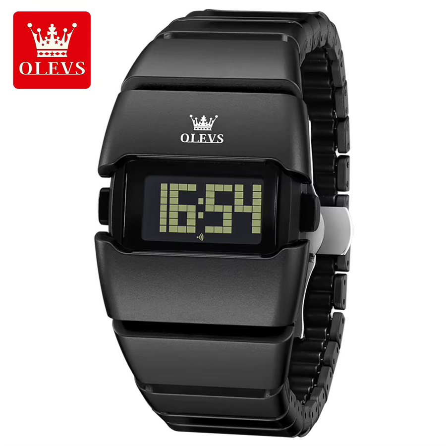 OLEVS Digitaluhr, Quarz, Tonneau, Schwarz, Edelstahl, Herren - Bild 2