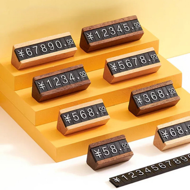 Loripos 5er Set Massivholz Preisschilder in Braun zur Display-Präsentation von Wein, Tee und Kosmetik - Bild 1