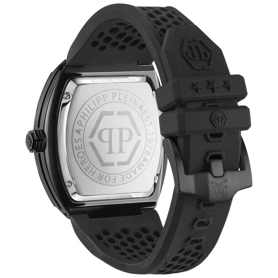 Philipp Plein Herrenuhr, Quarz, Edelstahl, Tonneau, 44 mm, Schwarz, Silikon - Bild 4