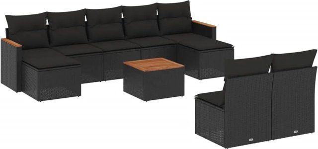 vidaXL 10-teilige Garten-Sofagarnitur aus PE-Rattan mit Kissen in Schwarz und pulverbeschichtetem Stahlrahmen - Bild 1