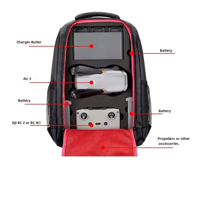 SKSKTU Wasserdichter Nylon-Rucksack für DJI Air 3 RC 2 und RC-N2 Fernbedienungen in Schwarz - Bild 2