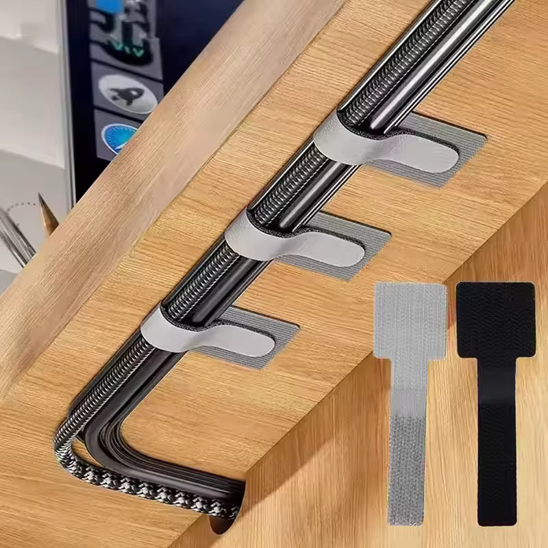 Wiederverwendbare Kabelbinder mit Klettverschluss und selbstklebender Klebefläche, schwarze Kabelorganizer zur Tisch- und Wandmontage - Bild 4