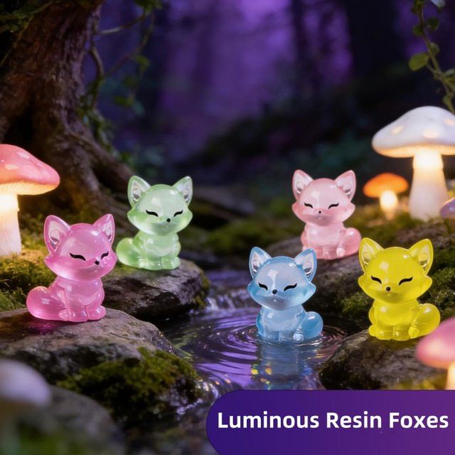 XMSJ Leuchtende Harz-Füchse in 6 Farben, Kleine Tierfiguren für DIY-Basteleien und Gartendekoration, 10 Stück - Bild 1