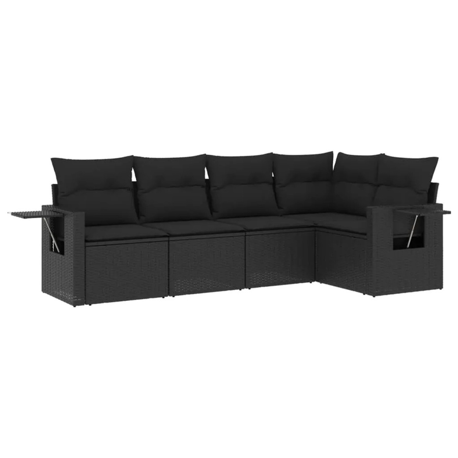vidaXL 5-tlg Garten-Sofagarnitur aus Poly-Rattan mit Kissen in Schwarz - Bild 2