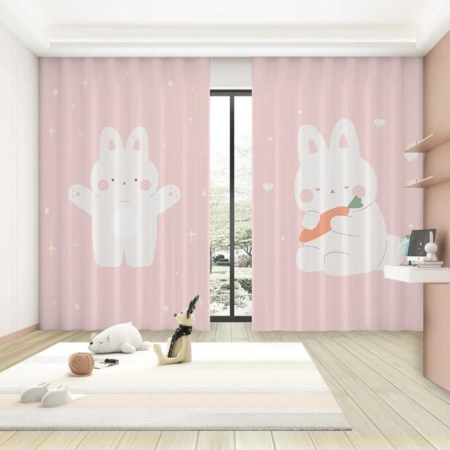 Yiran Furniture Verdunkelungsvorhänge Rosa Hase Ballon Mond Prinzessin Design, Breite: 55 cm, Höhe: 185 cm, 2er-Set mit Ösen - Bild 1