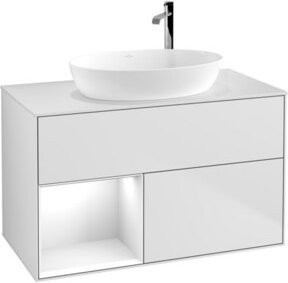 V&B Waschtischunterschrank Finion 100 mit Wandbeleuchtung in Weiß lackiert, B/T/H: 100 x 50,1 x 50,1 cm - Bild 1