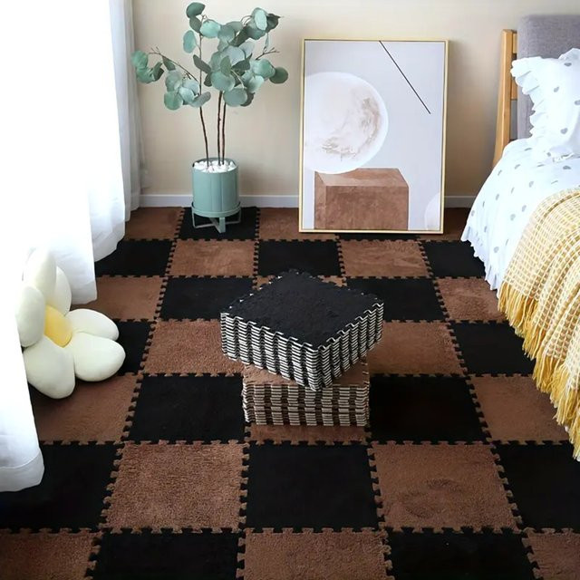 DHDH 12-teiliges Puzzle-Teppichset aus Plüsch in Rot und Pink, rutschfest und wasserdicht für Kinderzimmer oder Wohnzimmer - Bild 1