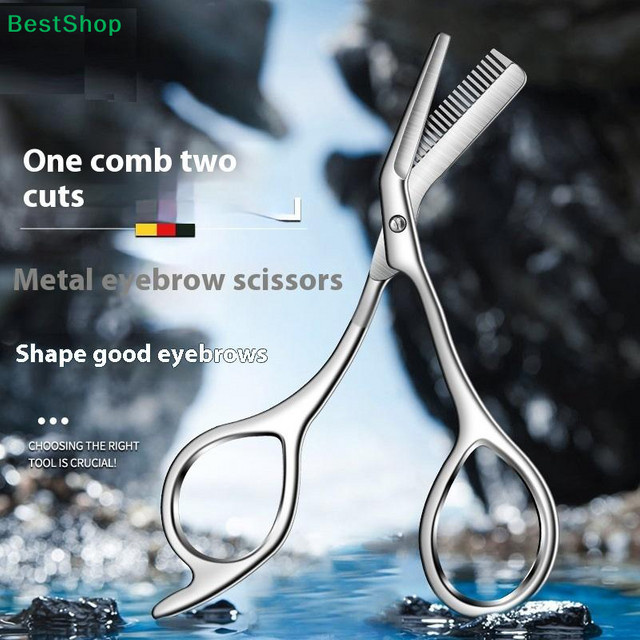 HNKMP 2-in-1 Augenbrauenschere mit Kamm, Edelstahl, Unisex - Bild 1