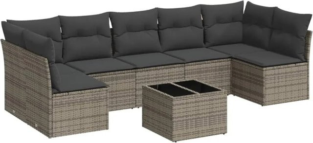 vidaXL 8-tlg Garten-Sofagarnitur aus Poly-Rattan mit Kissen in Grau - Bild 1