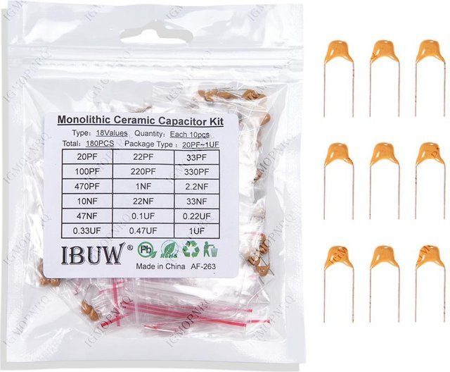 18values Set mit 180 Stück monolithischen Keramikkondensatoren 20PF-105(1UF) 50V DIY-Komponenten IGMOPNRQ - Bild 1