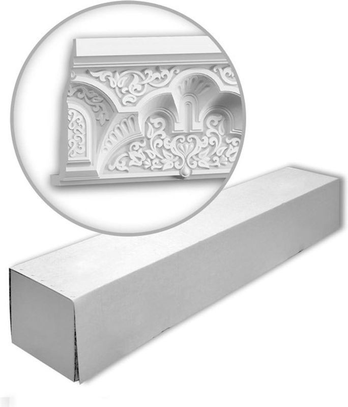 Profhome Decor Set mit 2 Eckleisten im marokkanischen Stil, weiße Deckenleisten mit orientalischen Geometrie-Motiven aus Kunststoff, 4 m Gesamtlänge - Bild 1