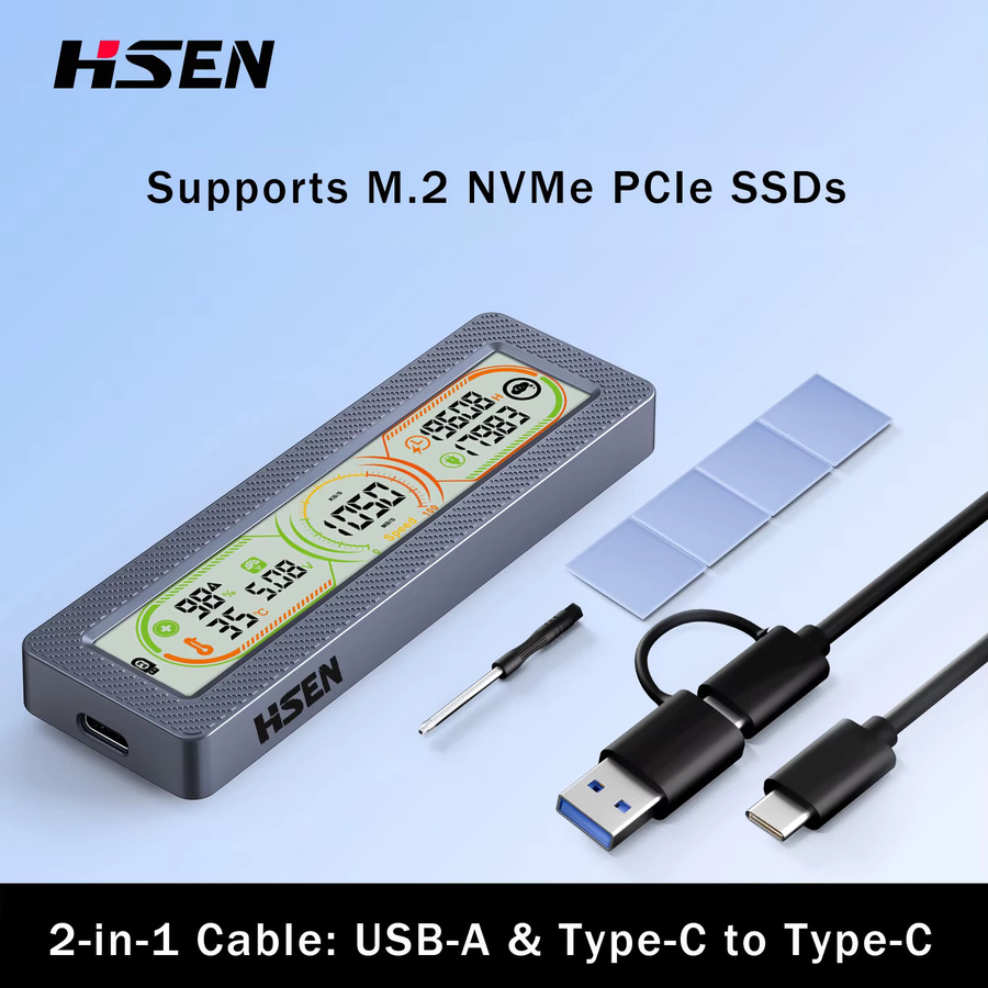 HSEN M.2 SSD-Gehäuse mit Smart-Display für NVMe PCI-E und SATA, USB 3.2 Gen 2 10Gbps, Echtzeit-Gesundheitsmonitor - Bild 7