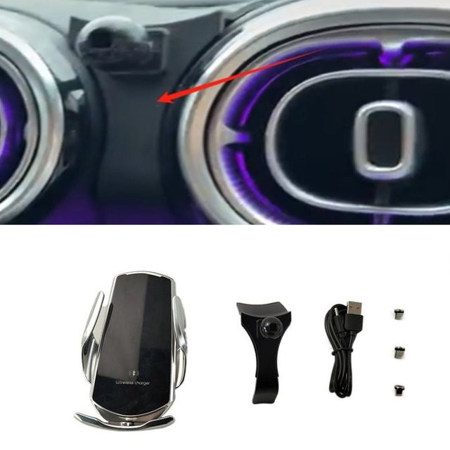 Kabellose 15W Schnellladegerät Auto-Halterung mit automatischer Klemmung für Mercedes-Benz C200 (Modelle 2013-2017 und 2022-2023 W206), Schwarz - Bild 1