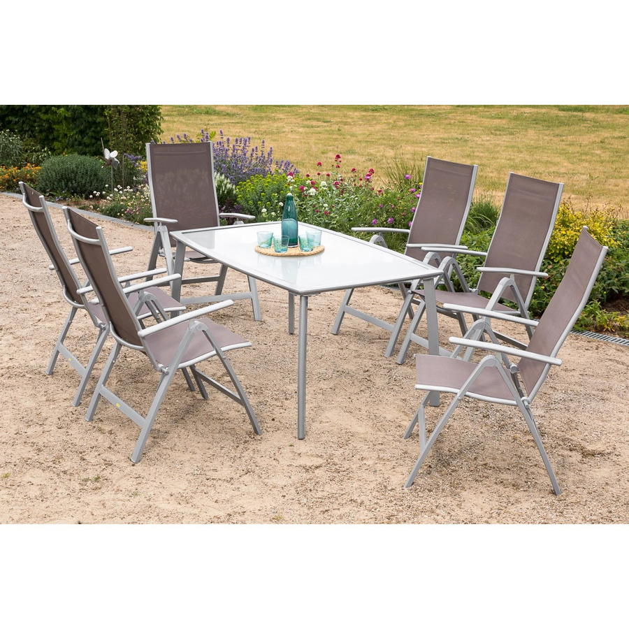 Merxx Gartenmöbelset Carrara in Silber und Beige mit 7 Teilen aus Aluminium und Sicherheitsglas für Garten, Terrasse oder Balkon - Bild 2