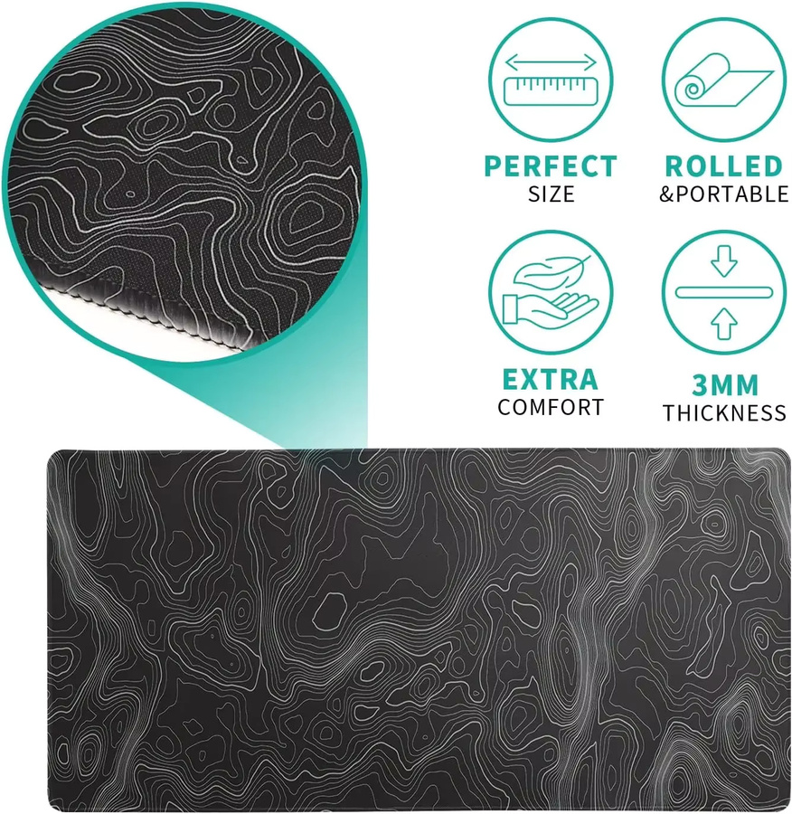 MOUPING XXL Gaming Mauspad mit topografischer Textur in Schwarz, rutschfeste Basis und genähten Kanten für Gaming und Büro - Bild 4
