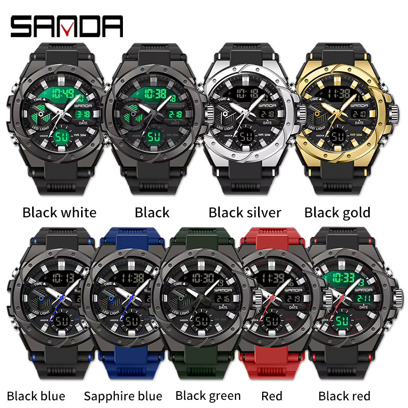Sanda Armbanduhr, Digitaluhr, Quarz, Chronograph, Schwarz, Herren - Bild 2