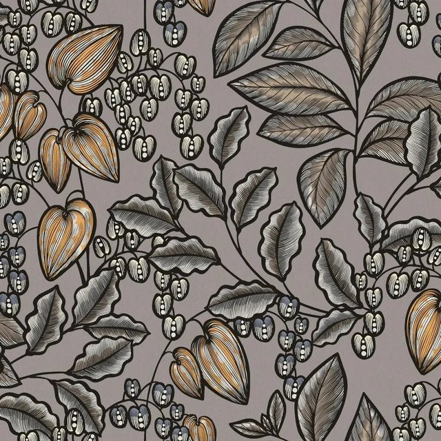 Profhome Floral Tapete Art Nouveau mit Blumenmuster in Grau, Braun und Gelb, Matt, Non-Woven, Breite: 0,53 m, Länge: 10,05 m - Bild 1