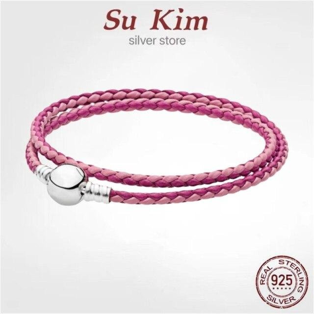 YIRAN Jewelry Armband Leder, Perlen, pink, 19cm, Damen - Bild 1