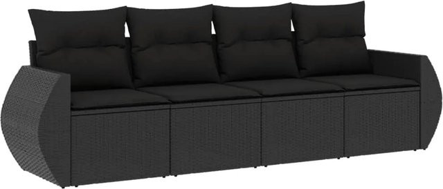 vidaXL 4-tlg Garten-Sofagarnitur aus Poly-Rattan mit Kissen in Schwarz - Bild 1